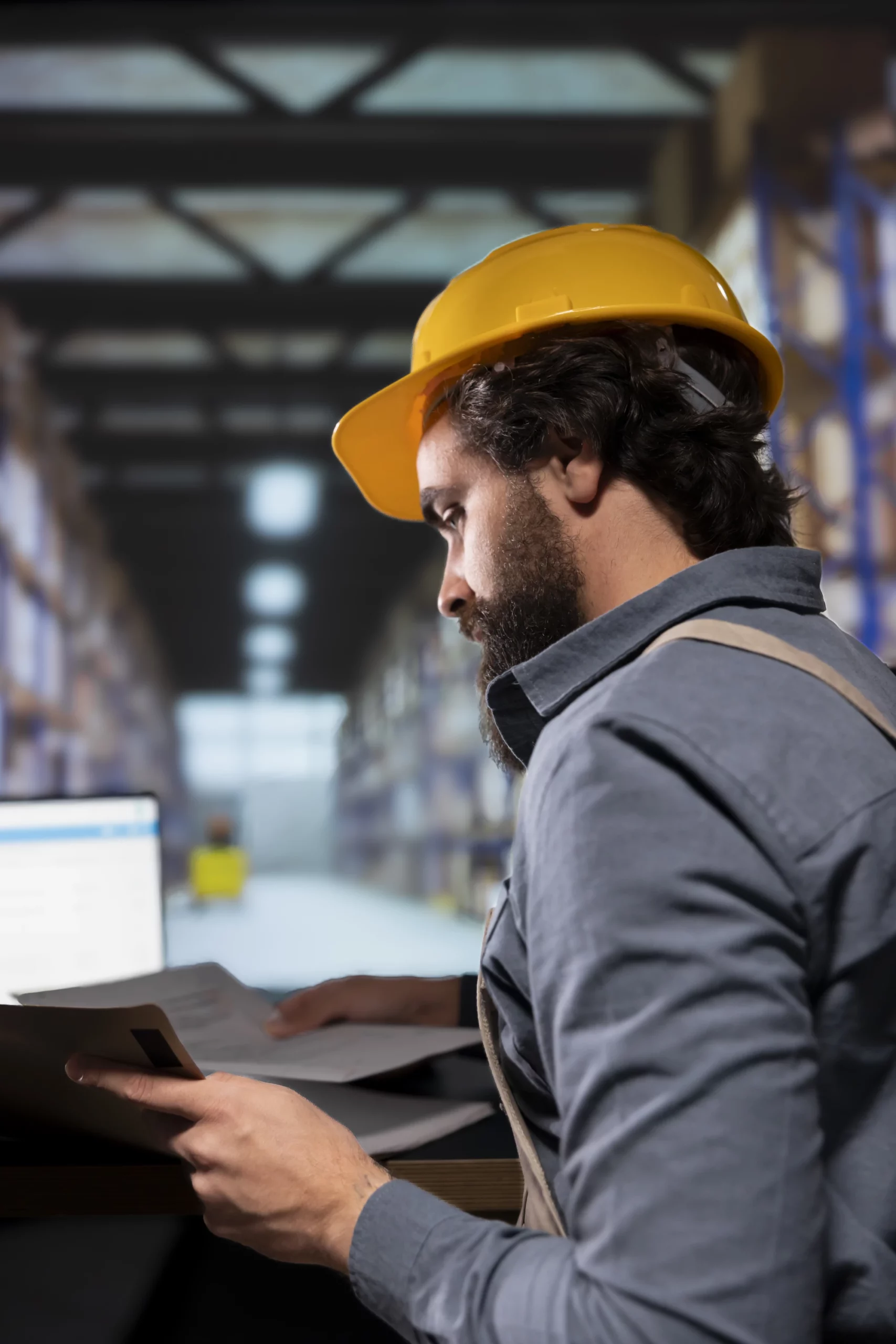 Das Bild zeigt einen Mann in einer Produktionshalle